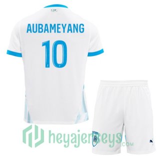 Olympique Marseille (AUBAMEYANG 10) Kids Home Soccer Jerseys White 2024-2025