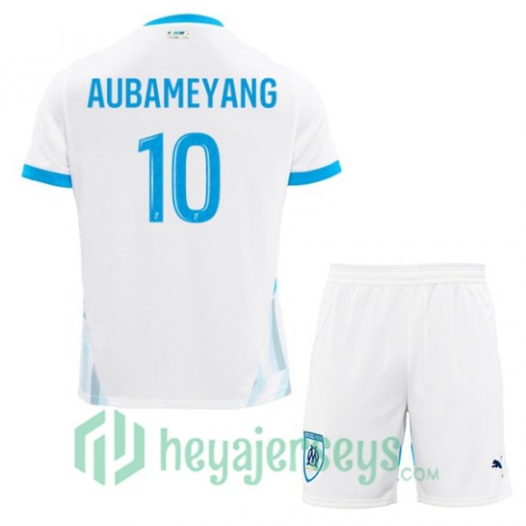 Olympique Marseille (AUBAMEYANG 10) Kids Home Soccer Jerseys White 2024-2025