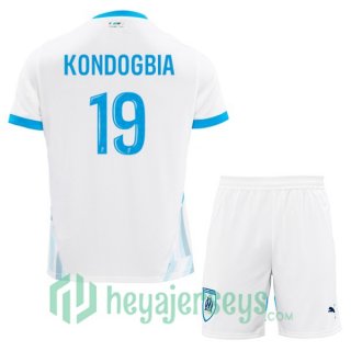 Olympique Marseille (KONDOGBIA 19) Kids Home Soccer Jerseys White 2024-2025