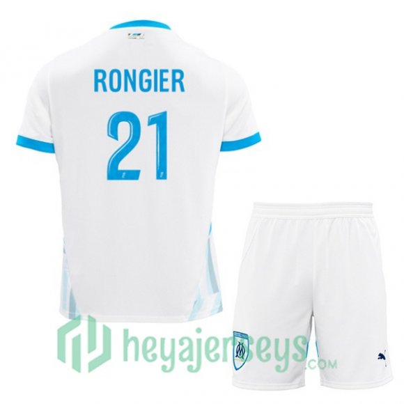 Olympique Marseille (RONGIER 21) Kids Home Soccer Jerseys White 2024-2025