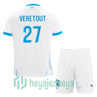 Olympique Marseille (VERETOUT 27) Kids Home Soccer Jerseys White 2024-2025