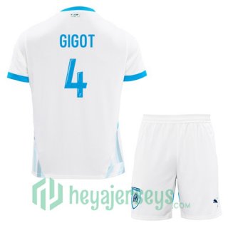 Olympique Marseille (GIGOT 4) Kids Home Soccer Jerseys White 2024-2025