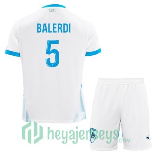 Olympique Marseille (BALERDI 5) Kids Home Soccer Jerseys White 2024-2025