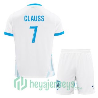 Olympique Marseille (CLAUSS 7) Kids Home Soccer Jerseys White 2024-2025