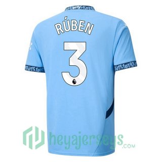 Manchester City (Ruben Dias 3) Home Soccer Jerseys Blue 2024-2025