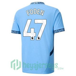 Manchester City (Phil Foden 47) Home Soccer Jerseys Blue 2024-2025