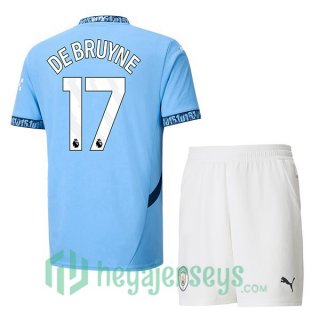 Manchester City (Kevin De Bruyne 17) Kids Home Soccer Jerseys Blue 2024-2025