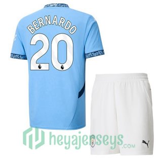 Manchester City (Bernardo Silva 20) Kids Home Soccer Jerseys Blue 2024-2025