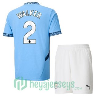 Manchester City (Kyle Walker 2) Kids Home Soccer Jerseys Blue 2024-2025
