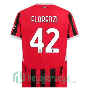 AC Milan (Florenzi 42) Home Soccer Jerseys Red Black 2024-2025