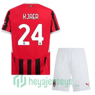 AC Milan (Kjaer 24) Kids Home Soccer Jerseys Red Black 2024-2025