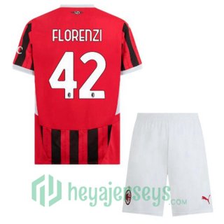AC Milan (Florenzi 42) Kids Home Soccer Jerseys Red Black 2024-2025