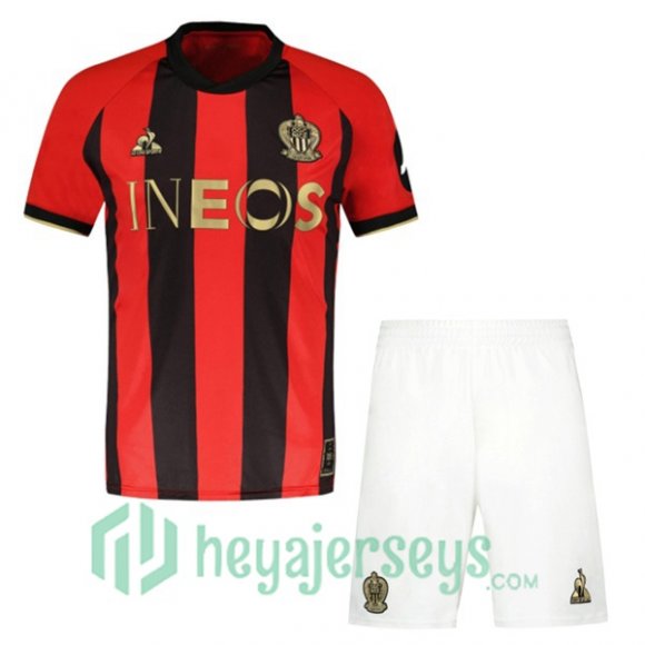 OGC Nice Kids Home Soccer Jerseys Red Black 2024-2025