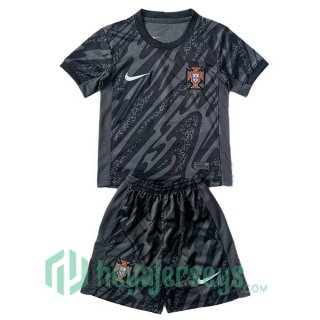 Portugal Kids Goalkeeper Soccer Jerseys Black UEFA Euro 2024
