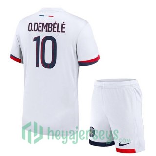 Paris Saint Germain (O.Dembélé 10) Kids Away Soccer Jerseys White 2024-2025