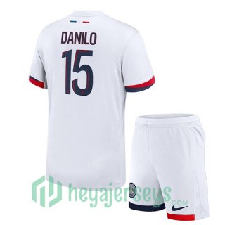 Paris Saint Germain (Danilo 15) Kids Away Soccer Jerseys White 2024-2025