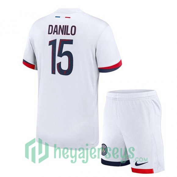 Paris Saint Germain (Danilo 15) Kids Away Soccer Jerseys White 2024-2025