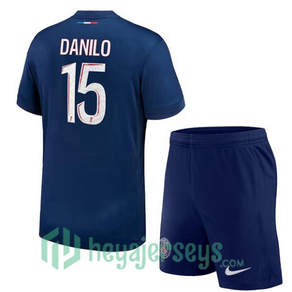 Paris Saint Germain (Danilo 15) Kids Home Soccer Jerseys Blue Royal 2024-2025