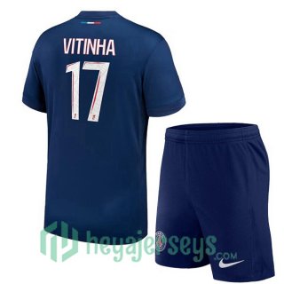 Paris Saint Germain (Vitinha 17) Kids Home Soccer Jerseys Blue Royal 2024-2025