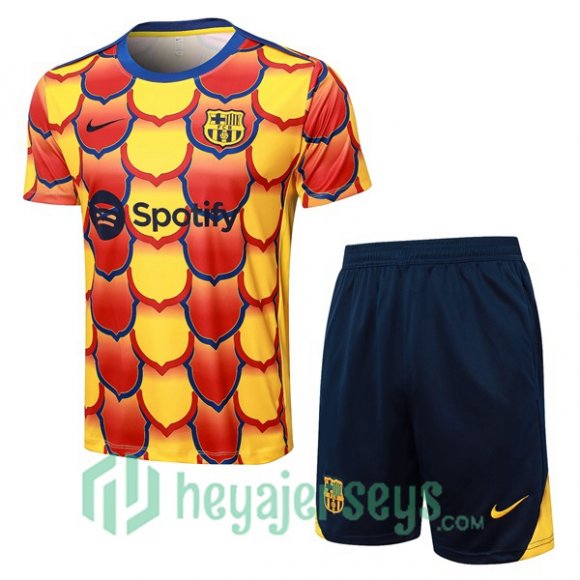 FC Barcelona Training T-Shirts + Shorts Yellow 2024-2025