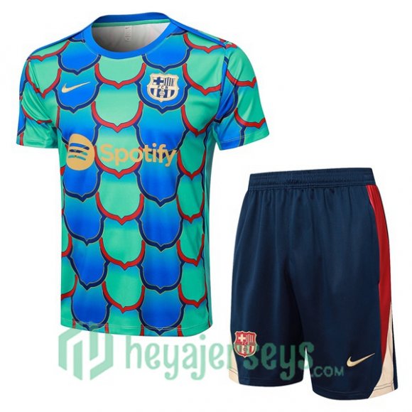 FC Barcelona Training T-Shirts + Shorts Green 2024-2025