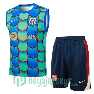 Soccer Vest FC Barcelona + Shorts Green Blue 2024-2025