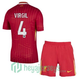 FC Liverpool (VIRGIL 4) Kids Home Soccer Jerseys Red 2024-2025