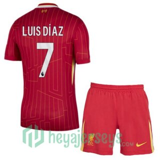FC Liverpool (LUIS DÍAZ 7) Kids Home Soccer Jerseys Red 2024-2025