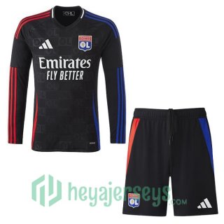 Olympique Lyon Kids Away Soccer Jerseys Long Sleeve Black 2024/2025