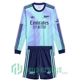 FC Arsenal Kids Third Soccer Jerseys Long Sleeve Blue 2024/2025