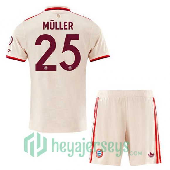 Bayern Munich (Müller 25) Kids Third Soccer Jerseys Yellow 2024/2025