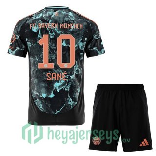 Bayern Munich (Sané 10) Kids Away Soccer Jerseys Black 2024/2025