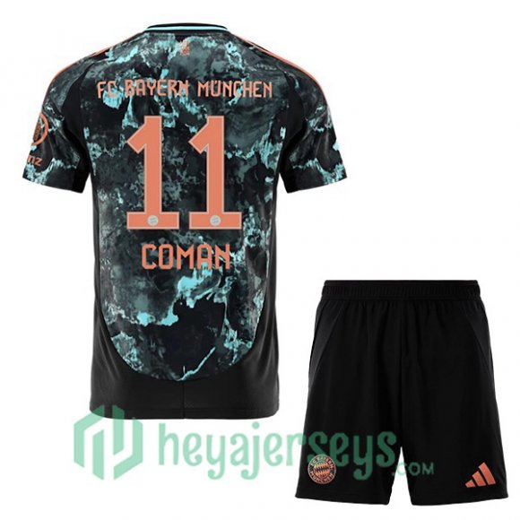 Bayern Munich (Coman 11) Kids Away Soccer Jerseys Black 2024/2025