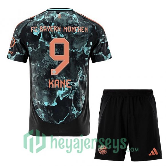 Bayern Munich (Kane 9) Kids Away Soccer Jerseys Black 2024/2025