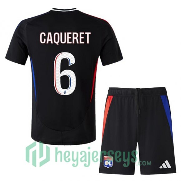 Olympique Lyon (CAQUERET 6) Kids Away Soccer Jerseys Black 2024/2025