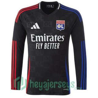 Olympique Lyon Away Soccer Jerseys Long Sleeve Black 2024/2025