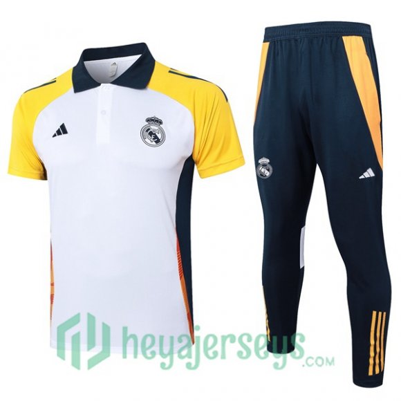 Soccer Polo Real Madrid + Pants White Yellow 2024/2025