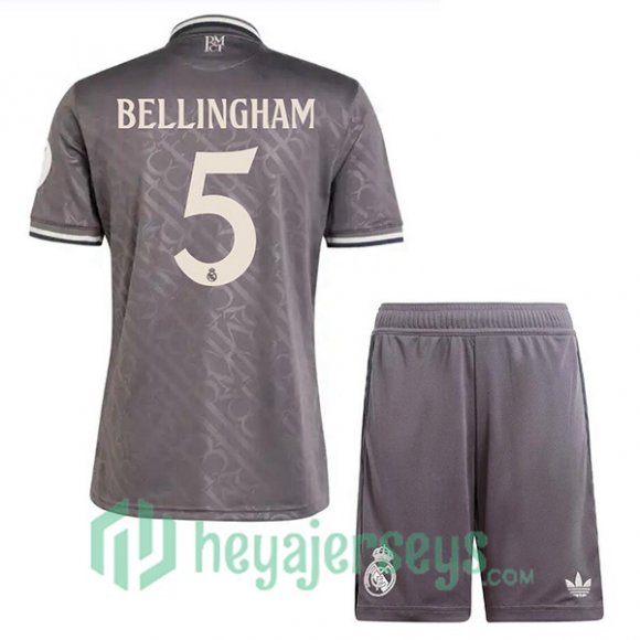 Real Madrid (Bellingham 5) Kids Third Soccer Jerseys Gray 2024/2025