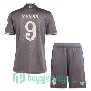 Real Madrid (Mbappé 9) Kids Third Soccer Jerseys Gray 2024/2025