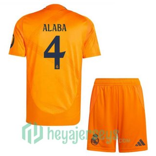 Real Madrid (Alaba 4) Kids Away Soccer Jerseys Orange 2024/2025