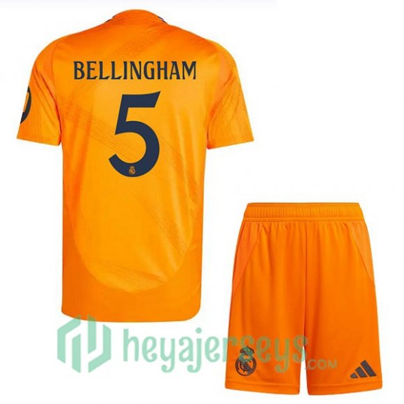 Real Madrid (Bellingham 5) Kids Away Soccer Jerseys Orange 2024/2025