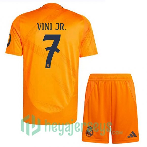 Real Madrid (Vini Jr. 7) Kids Away Soccer Jerseys Orange 2024/2025