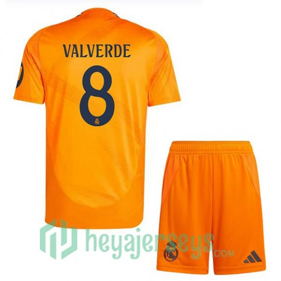 Real Madrid (Kroos 8) Kids Away Soccer Jerseys Orange 2024/2025