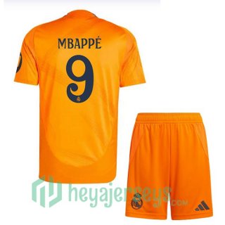 Real Madrid (Mbappé 9) Kids Away Soccer Jerseys Orange 2024/2025