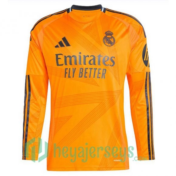 Real Madrid Away Soccer Jerseys Long Sleeve Orange 2024/2025