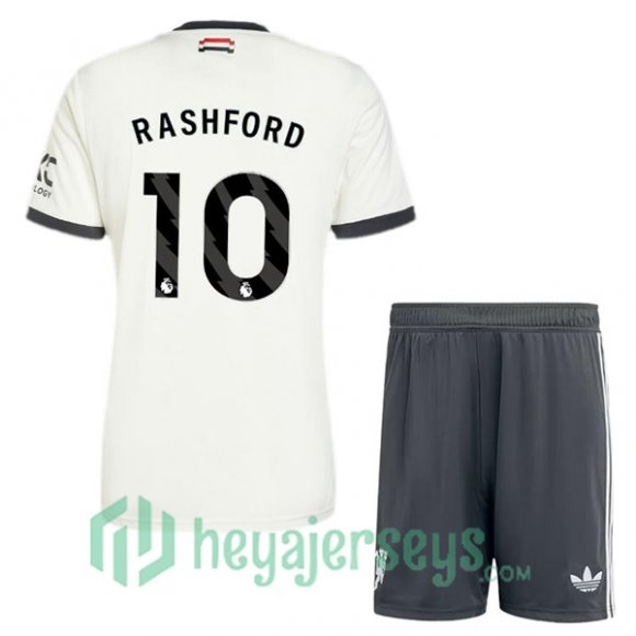 Manchester United (Rashford 10) Kids Third Soccer Jerseys White 2024/2025