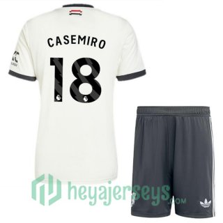 Manchester United (Casemiro 18) Kids Third Soccer Jerseys White 2024/2025