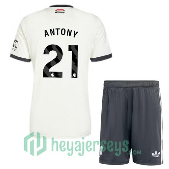 Manchester United (Antony 21) Kids Third Soccer Jerseys White 2024/2025