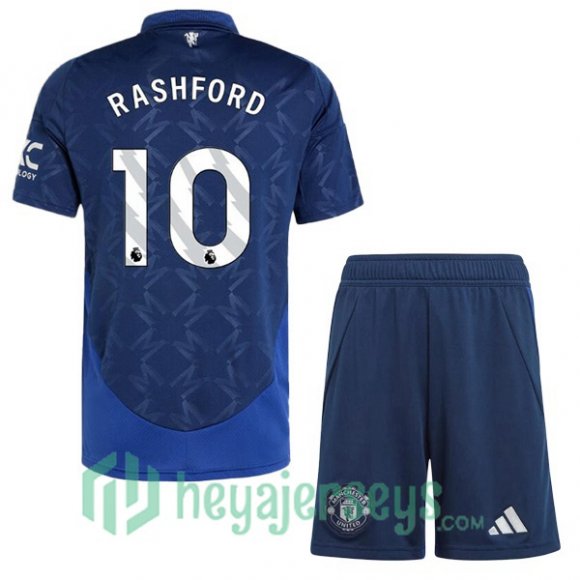 Manchester United (Rashford 10) Kids Away Soccer Jerseys Blue 2024/2025