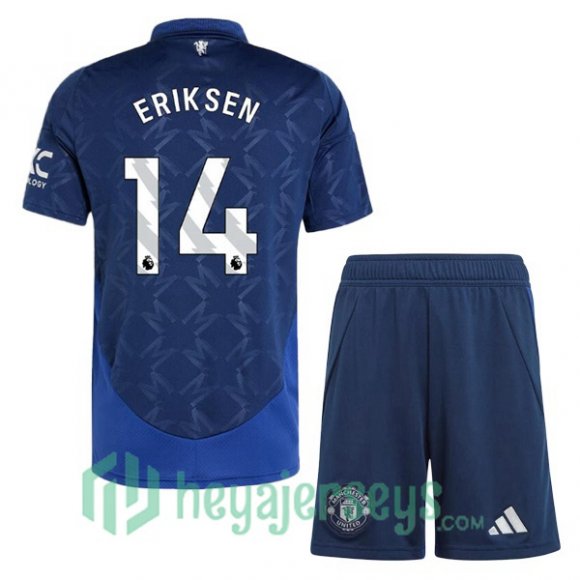 Manchester United (Eriksen 14) Kids Away Soccer Jerseys Blue 2024/2025